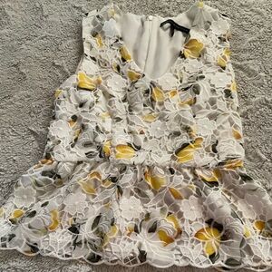 White House Black Market Yellow and White Peplum Blouse